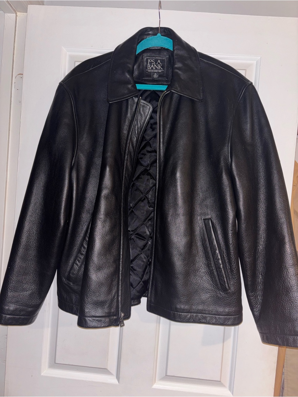 Jos. A. Bank Men's Black Leather Zip-Front Jacket